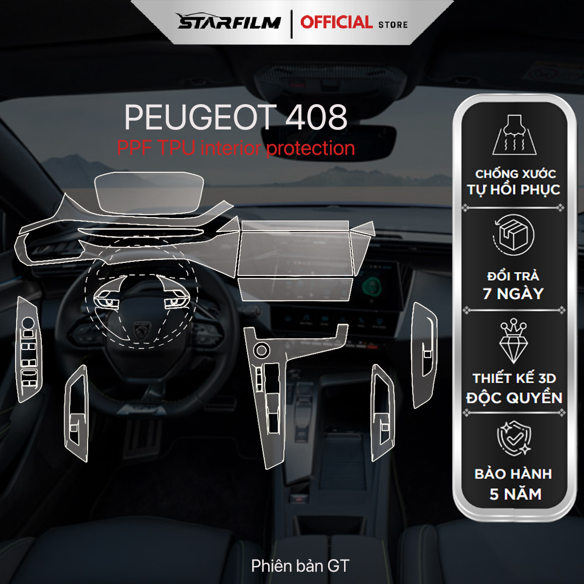 PEUGEOT 408 bộ PPF bảo vệ chống xước nội thất STARFILM