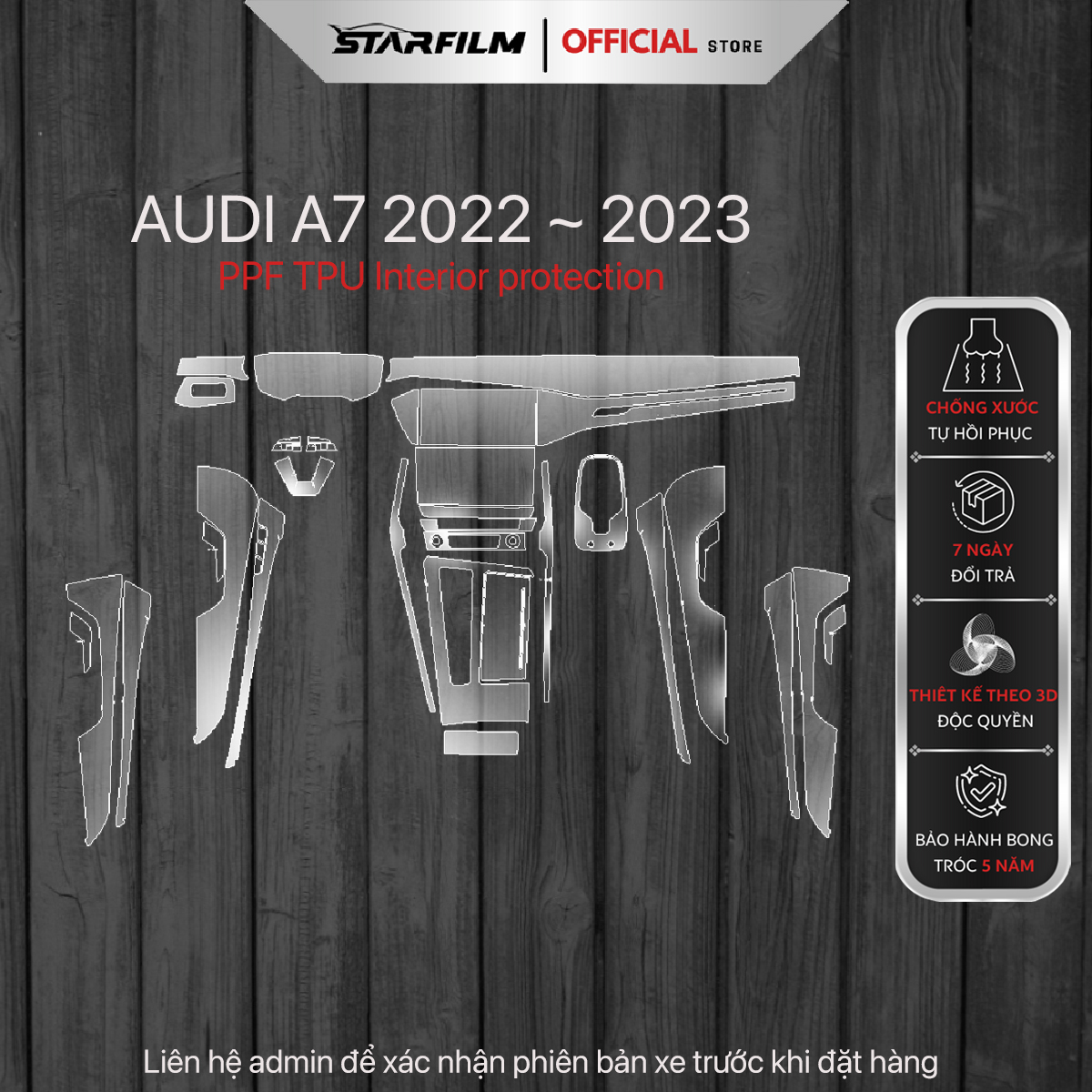 Audi A7  2021~ 2022 PPF TPU nội thất chống xước tự hồi phục