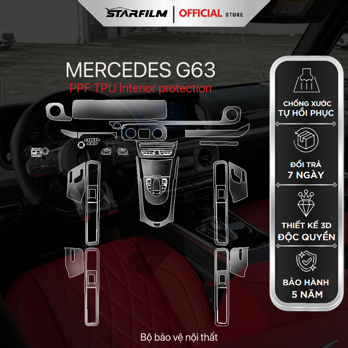 Mercedes Benz G63 PPF TPU nội thất chống xước tự hồi phục