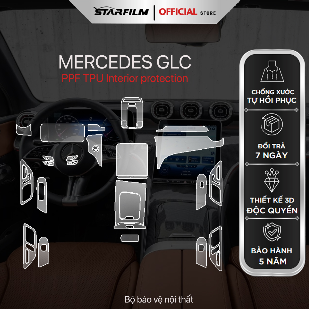 Mercedes Benz GLC 300 PPF TPU nội thất chống xước tự hồi phục STARFILM